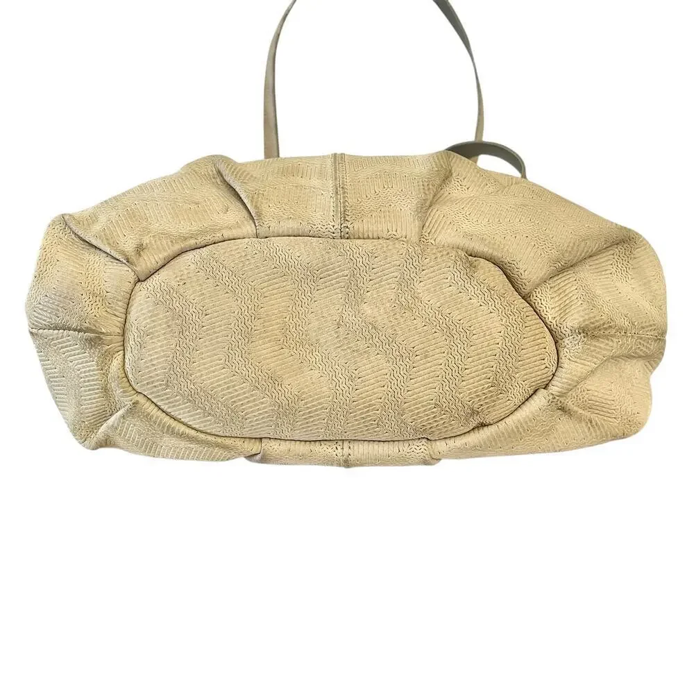 Brahmin 1980s Vintage Early Old Stock Chevron Embossed Cream Leather Bucket Bag